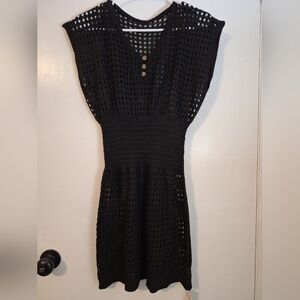 Cupshe Black Crochet Midi Dress with Smocked Waist and Button Detail
